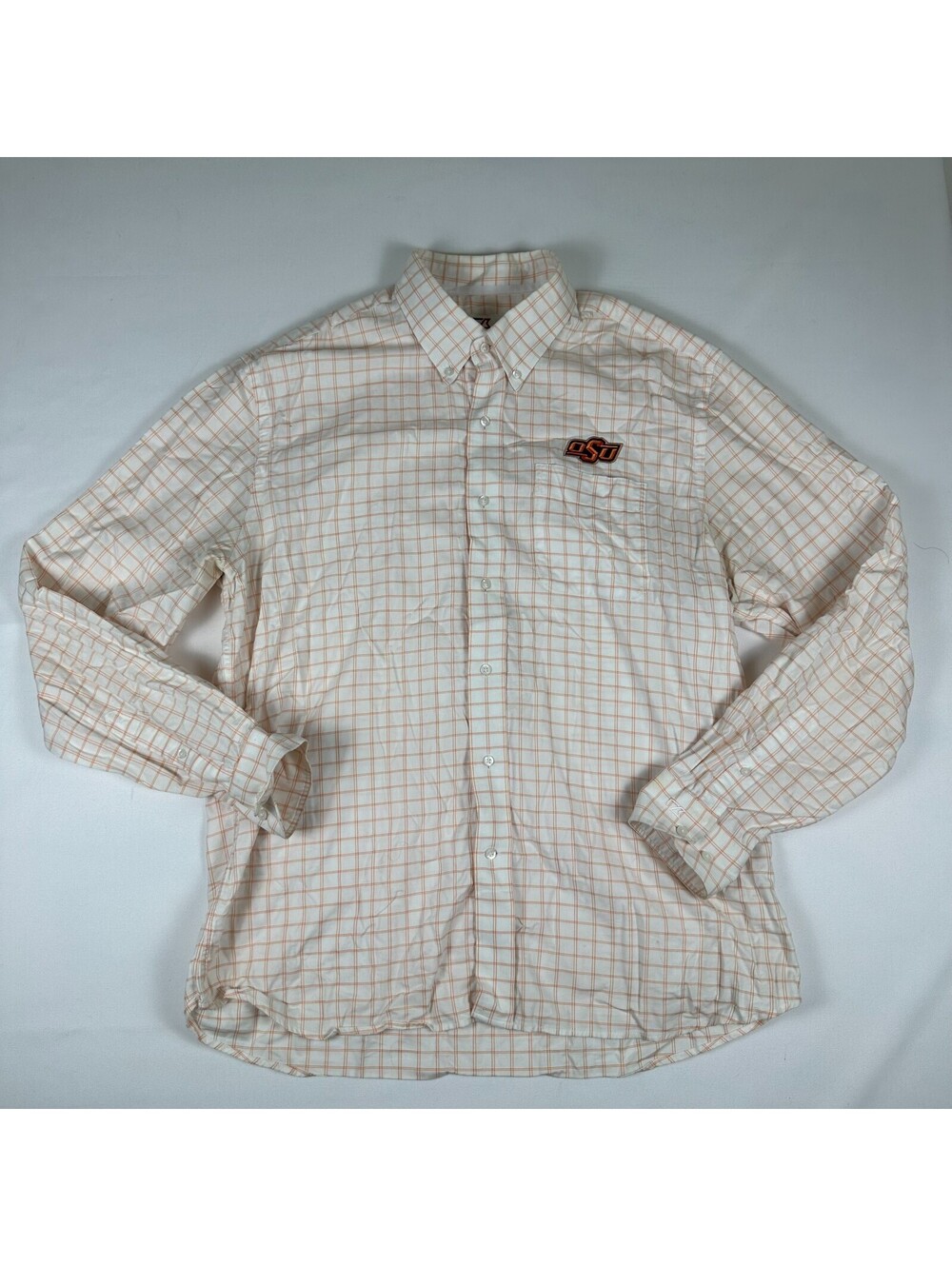 Cutter & Buck Mens XL White Orange Windowpane Long Sleeve Button Down Shirt OSU